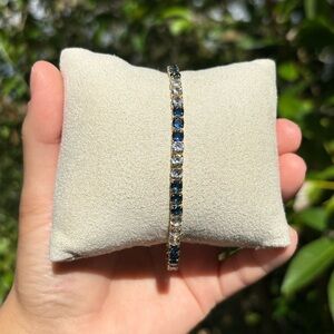 18K Gold Plated Stainless Steel Sapphire Blue & White Diamond Tennis Bracelet